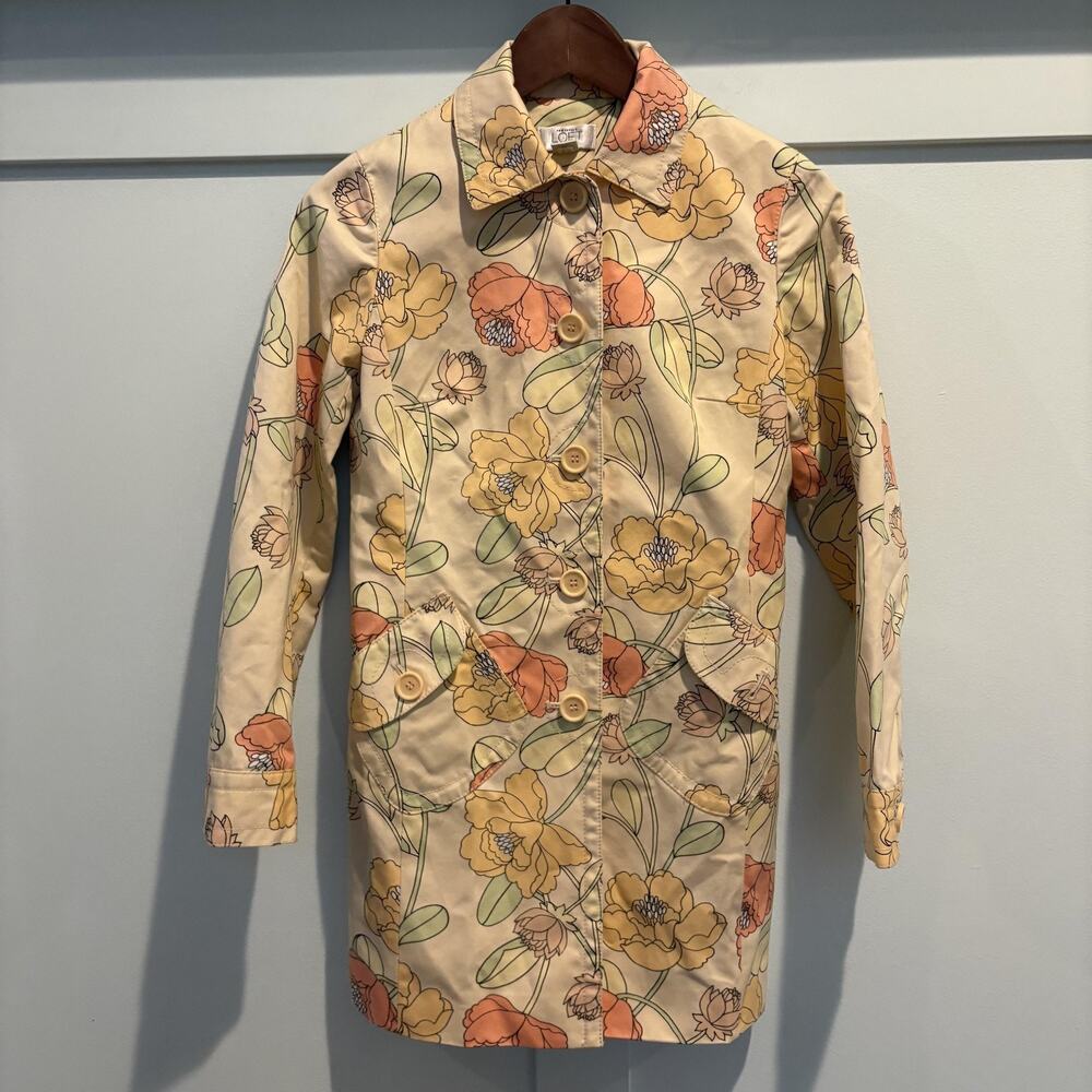 Ann Taylor Loft Jacket Womens XS Petite Floral Print Spring Coat Pockets Buttons